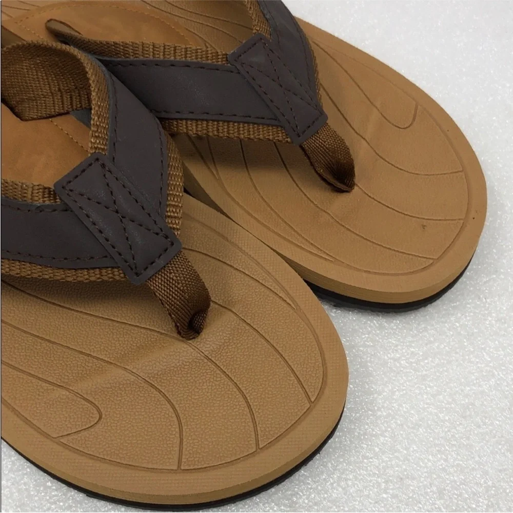 Strand Flip Flops for Men Brown & Tan Toe Post Sandals Size 11 Vacation Casual